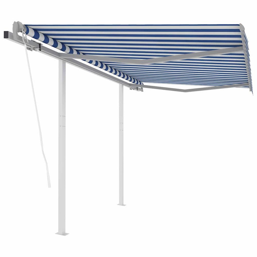 Auvent rétractable automatique et poteaux 3x2,5 m bleu et blanc