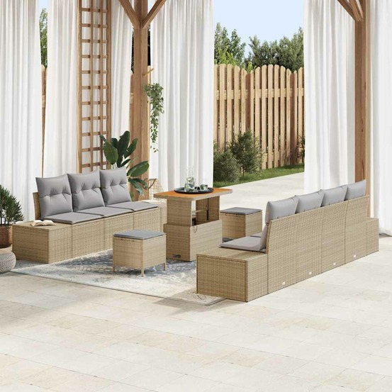 Ensemble de canapé de jardin 10 pcs beige polyrotin