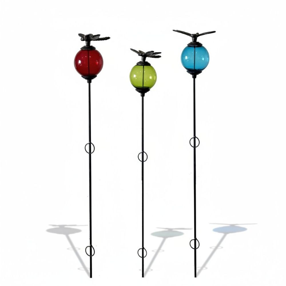 Ensemble 3 tuteurs boule fonte libellule 10x137cm