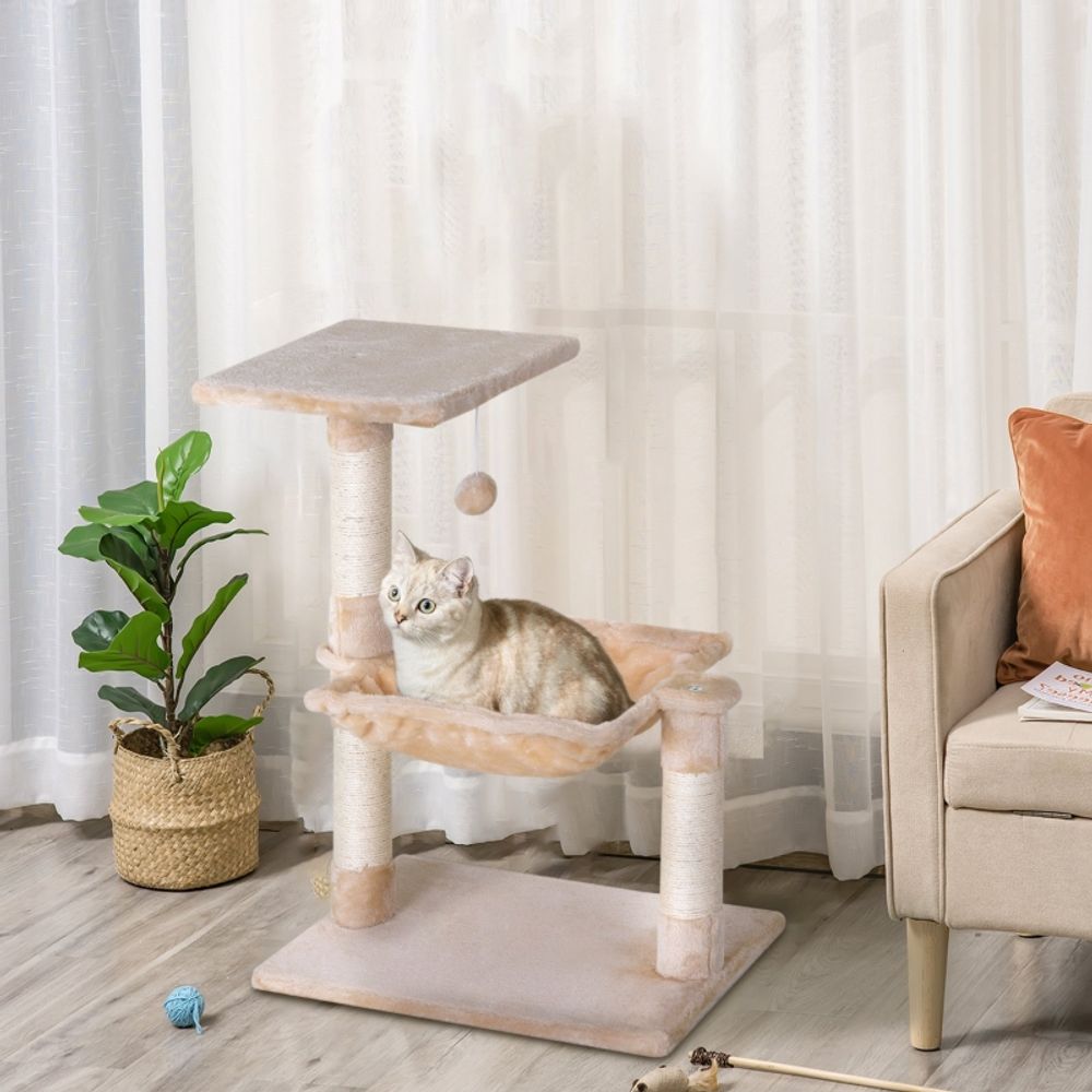 Arbre à chat 70 cm avec hamac en peluche et poteau griffoir en sisal beige – comfortxl pet living