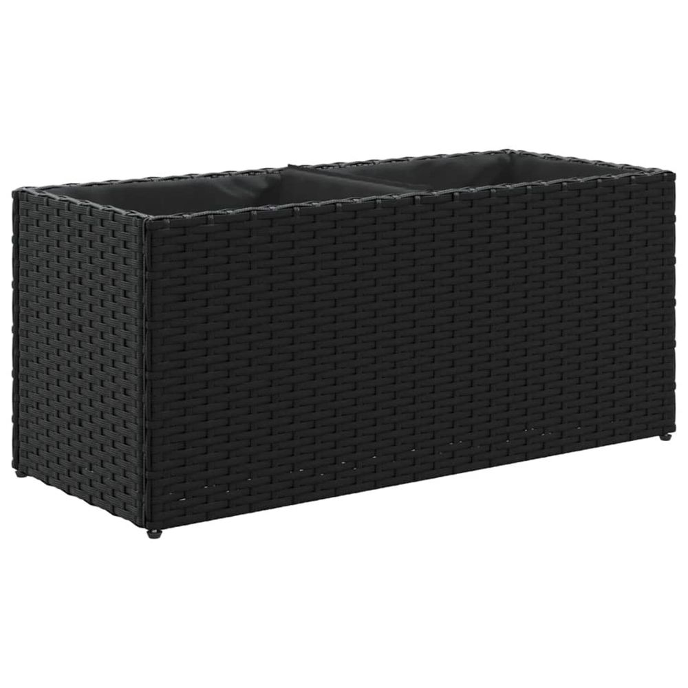 Jardinière d'extérieur avec 2 pots noir 72x30x32 cm résine tressée