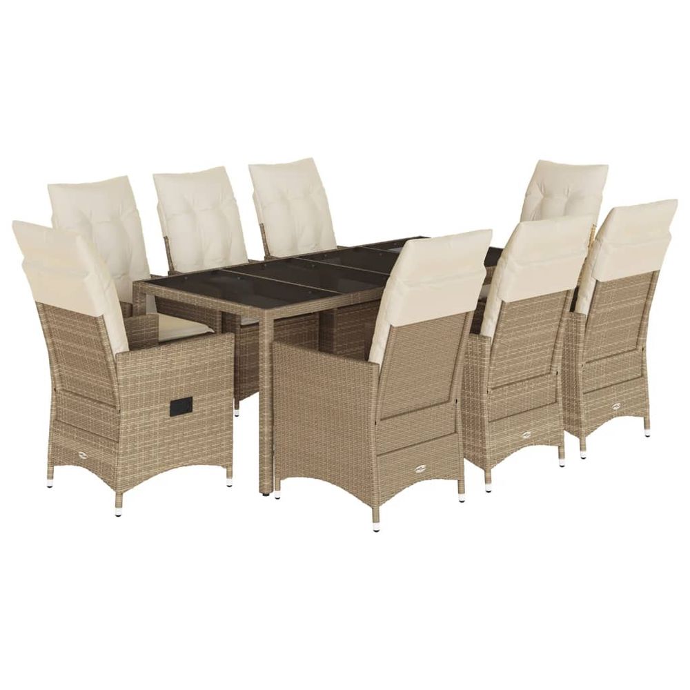 Ensemble à manger de jardin et coussins 9 pcs beige poly rotin
