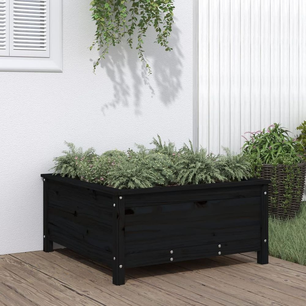 Jardinière carrée en bois de pin pour jardin terrasse noir 82x82cm