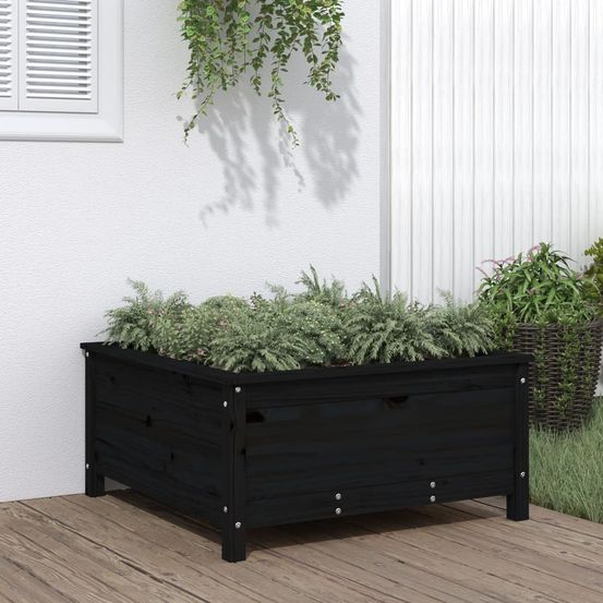 Jardinière carrée en bois de pin pour jardin terrasse noir 82x82cm