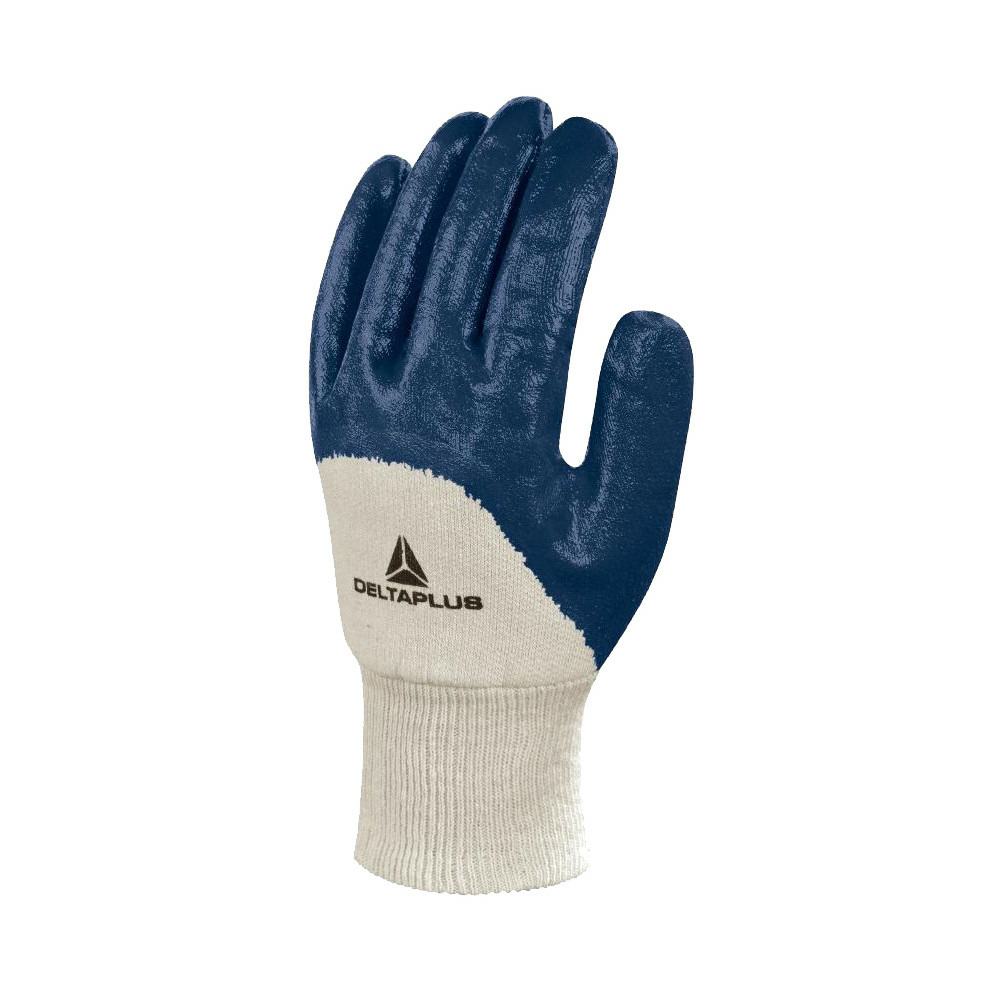Gant de travail ni150 en coton enduit nitrile blanc bleu t7 ni15007