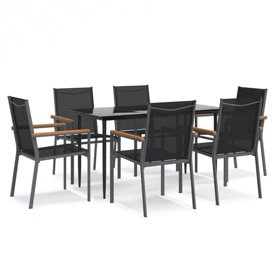 Ensemble à manger de jardin 7 pcs noir textilène et acier