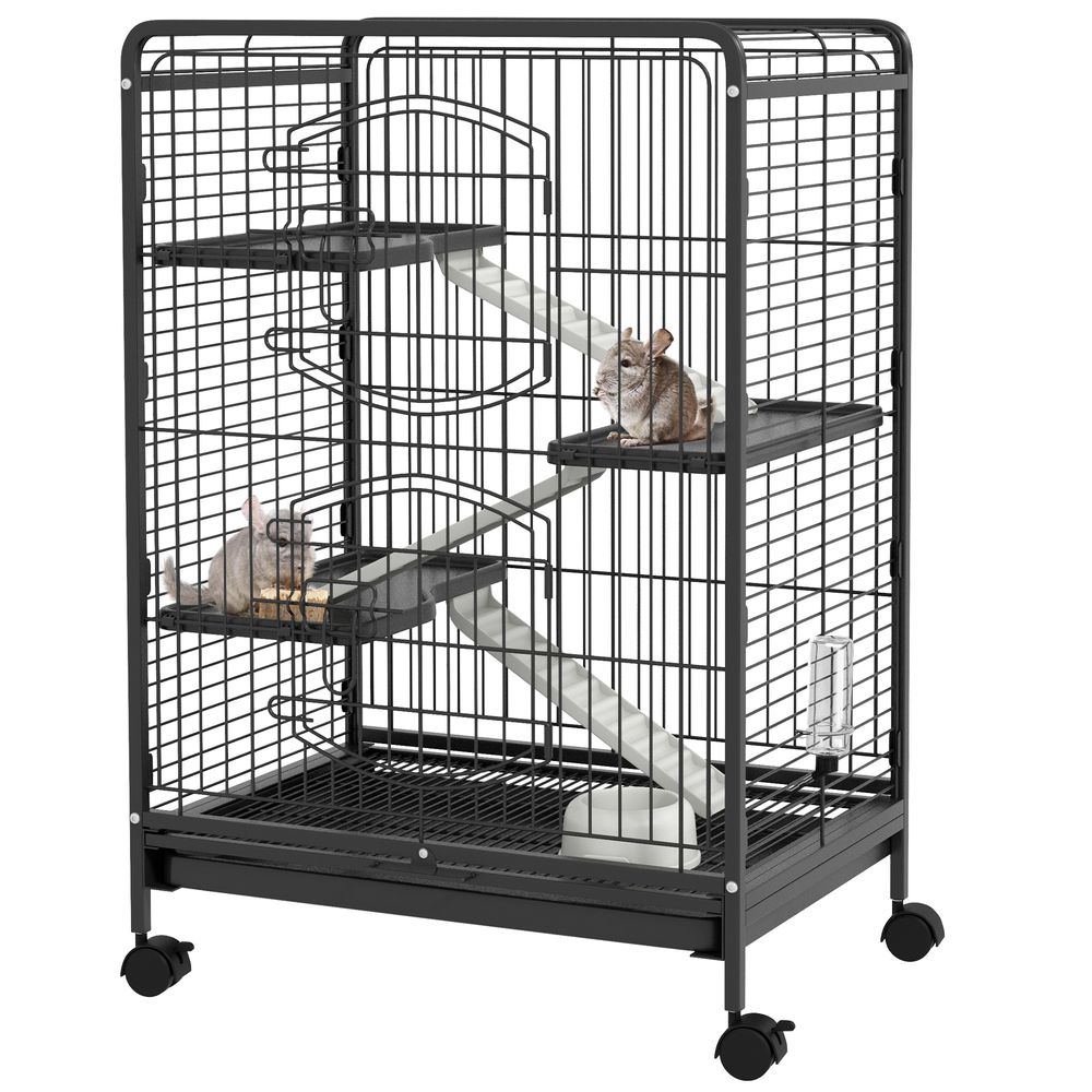 Cage métal multi-niveaux pour furets chinchillas sur roues 61x44x95cm noir