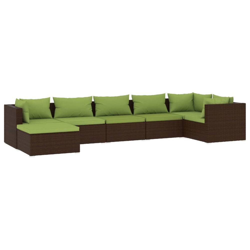Salon de jardin 7 pcs avec coussins résine tressée marron