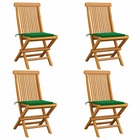 Chaises de jardin avec coussins vert 4 pcs bois de teck massif
