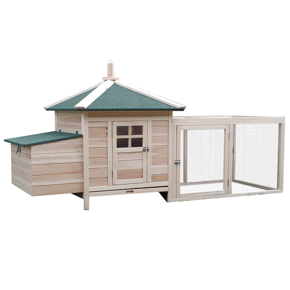 Poulailler bois de pin 196 x 76 x 97 cm naturel pour 1 à 2 poules naines avec enclos