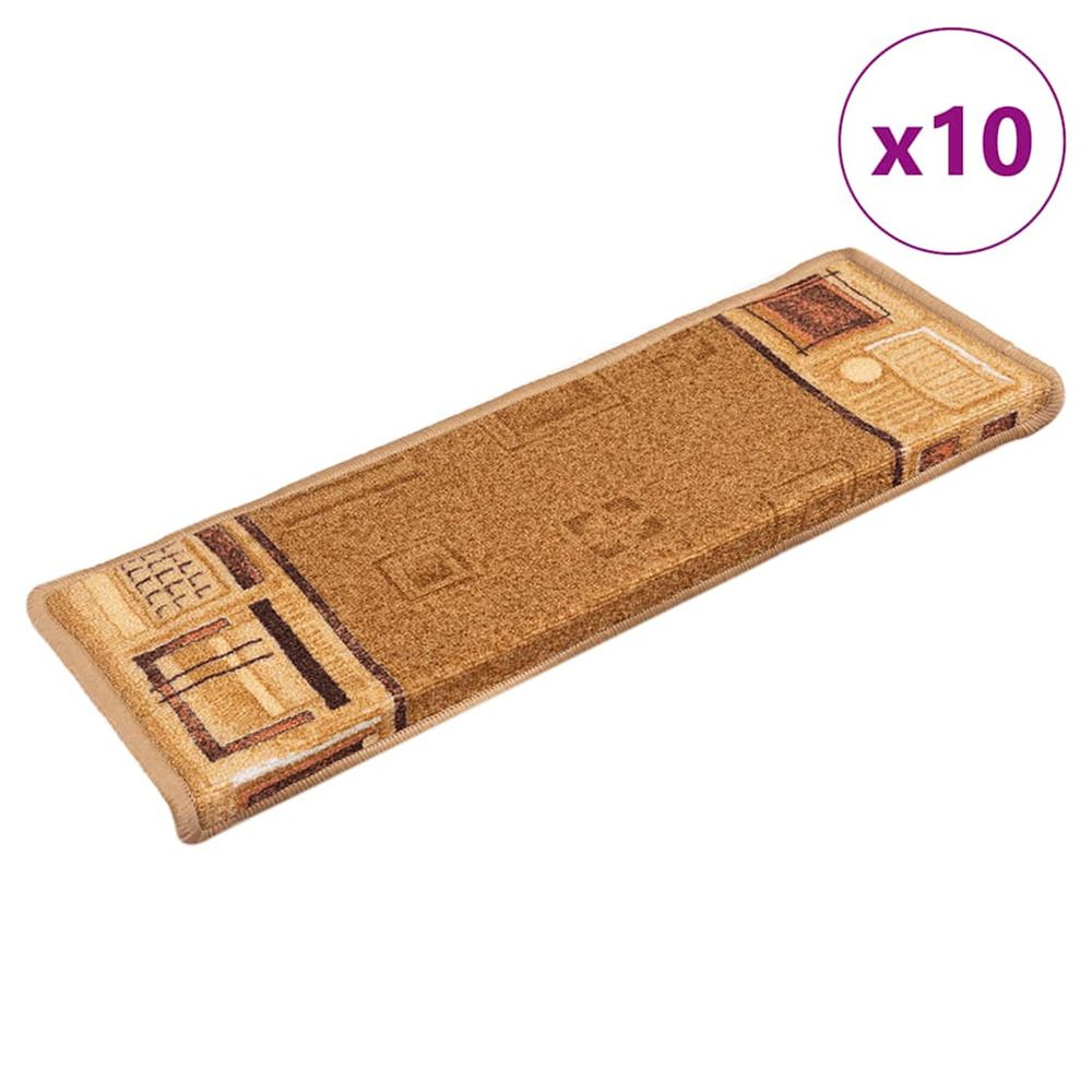Tapis d'escalier autoadhésifs 10 pcs 65x21x4 cm beige