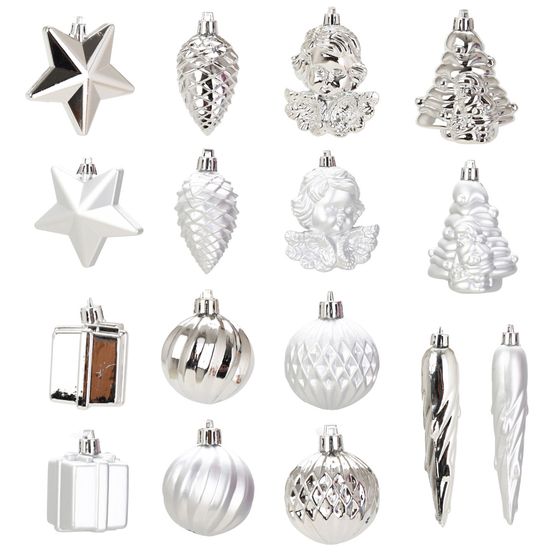Kit de 16 boules et décorations de noël argent assortiment festif