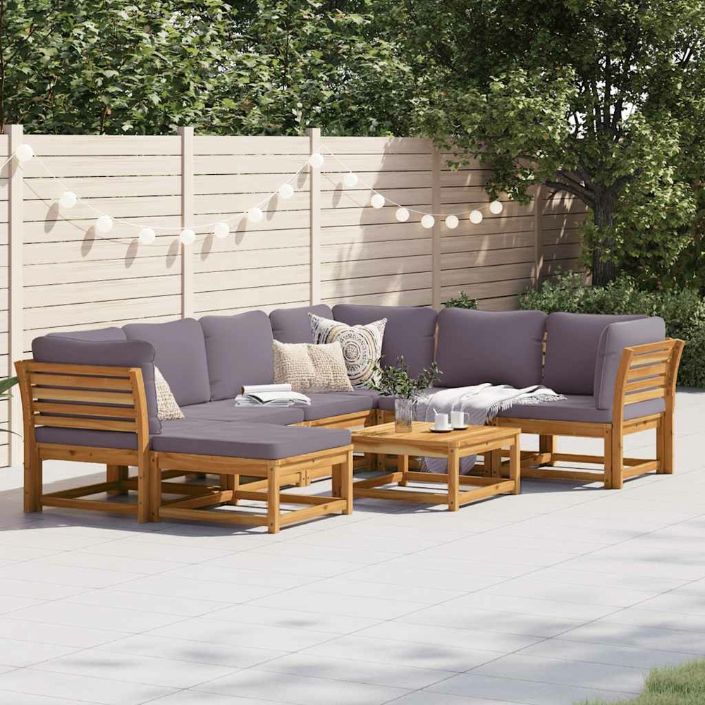 Salon de jardin avec coussins 8 pcs bois massif d'acacia