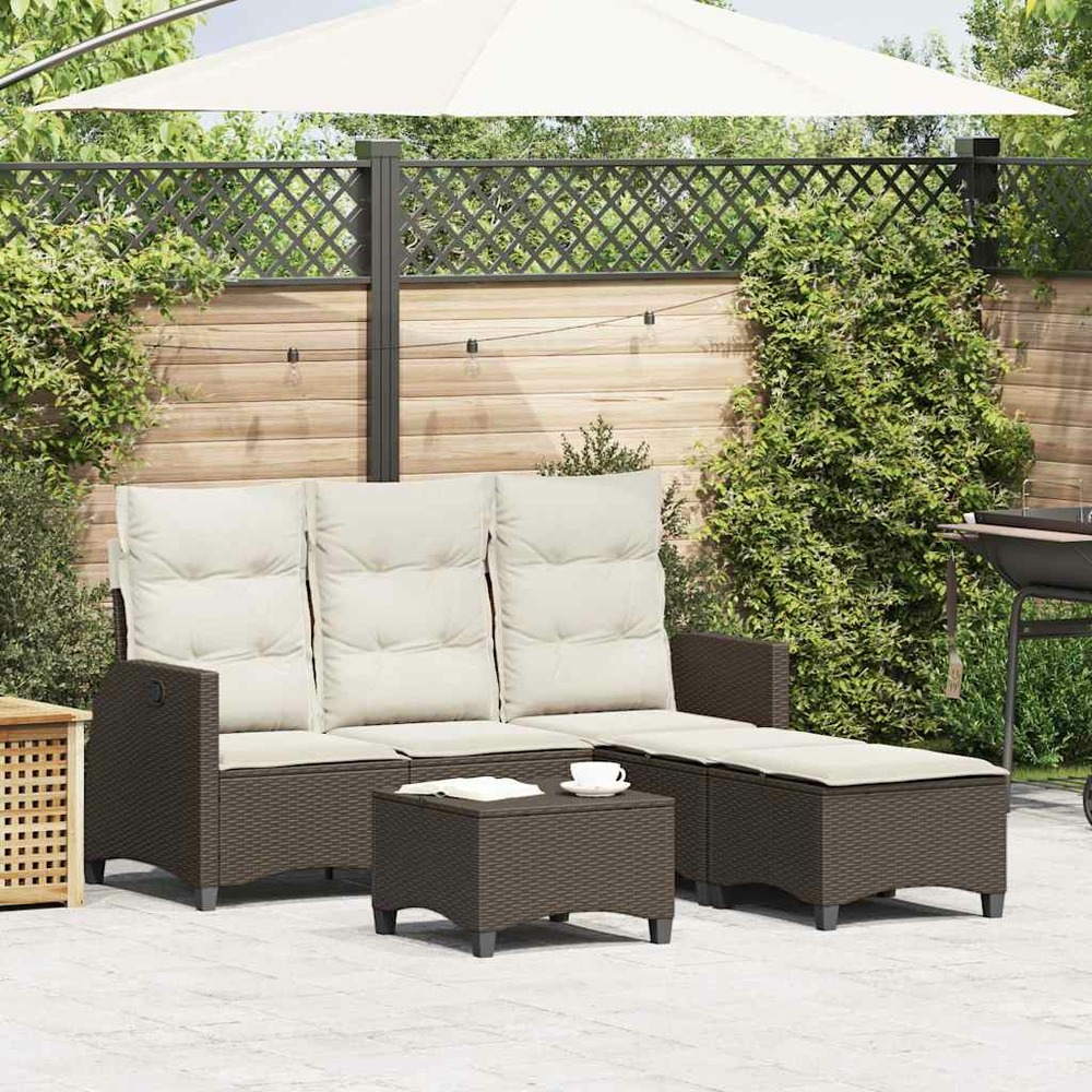 Salon de jardin 3 pcs avec coussins forme l marron polyrotin