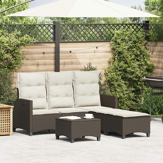 Salon de jardin 3 pcs avec coussins forme l marron polyrotin