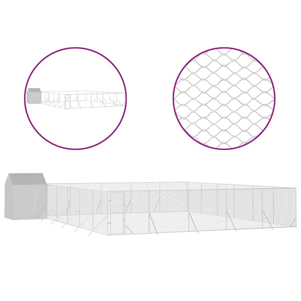 Chenil d'extérieur pour chiens avec toit argenté 12x12x2,5 m