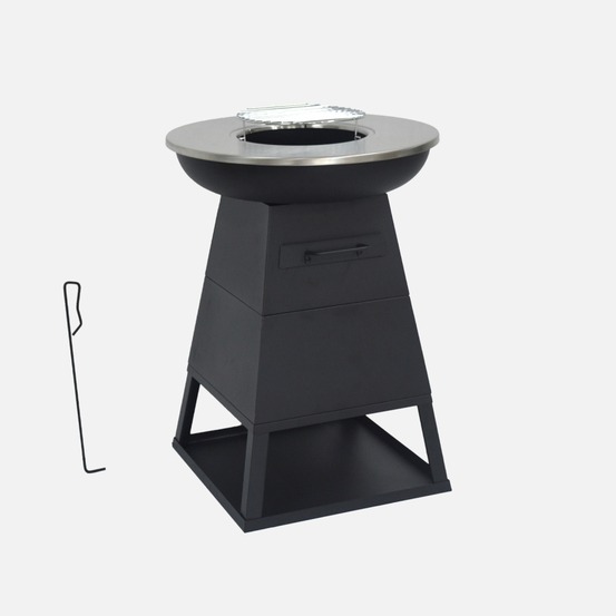 Brasero barbecue ø59cm noir avec grille de cuisson et espace de rangement - izalco