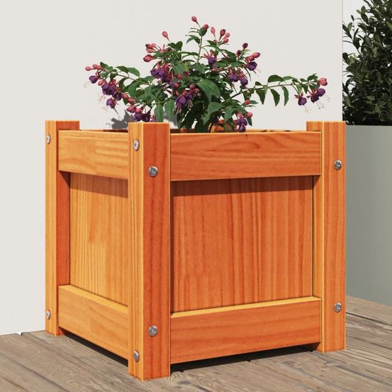 Jardinière carrée en bois de pin massif finition cire marron 31cm