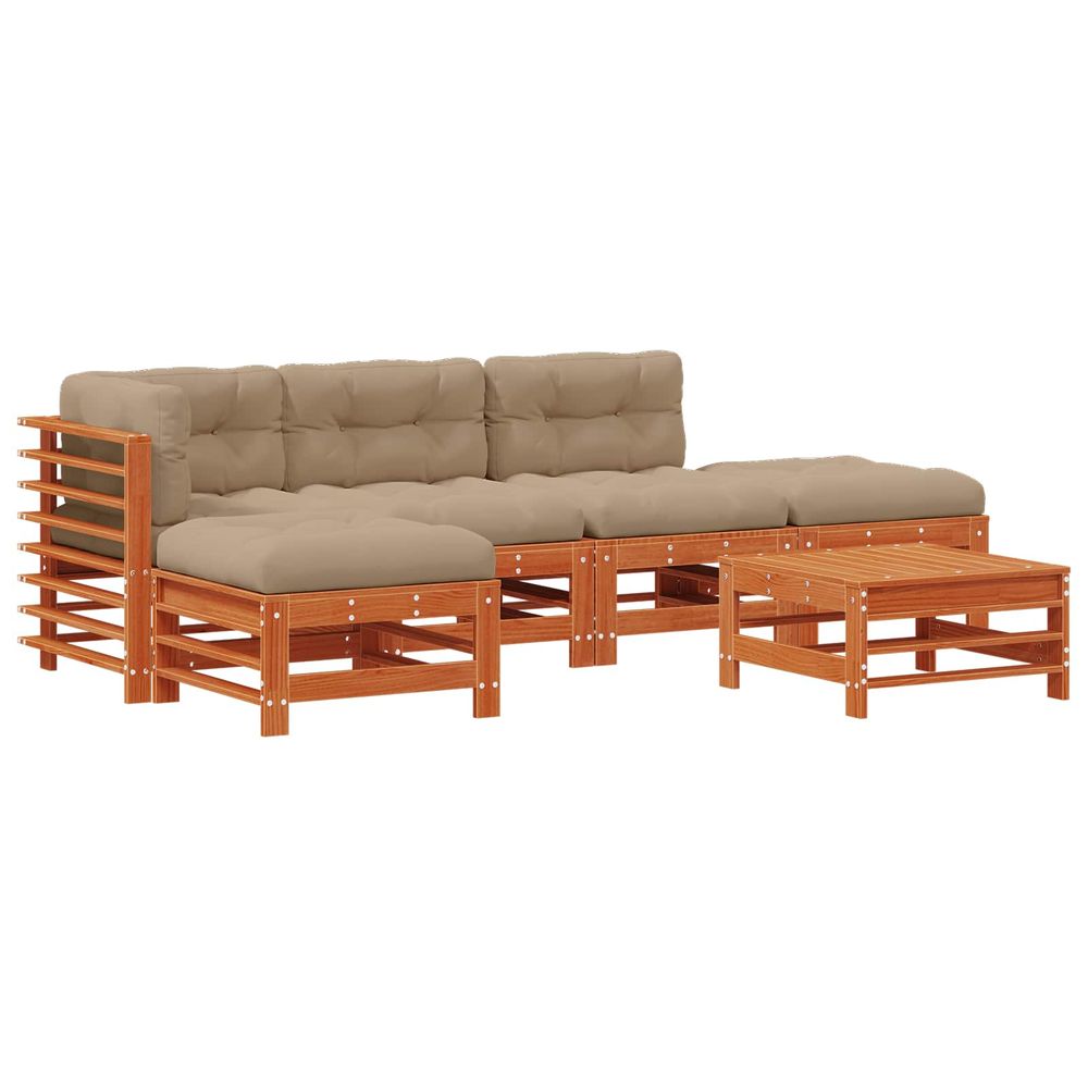 Ensemble de salon de jardin 6 pc brun cire bois de pin massif