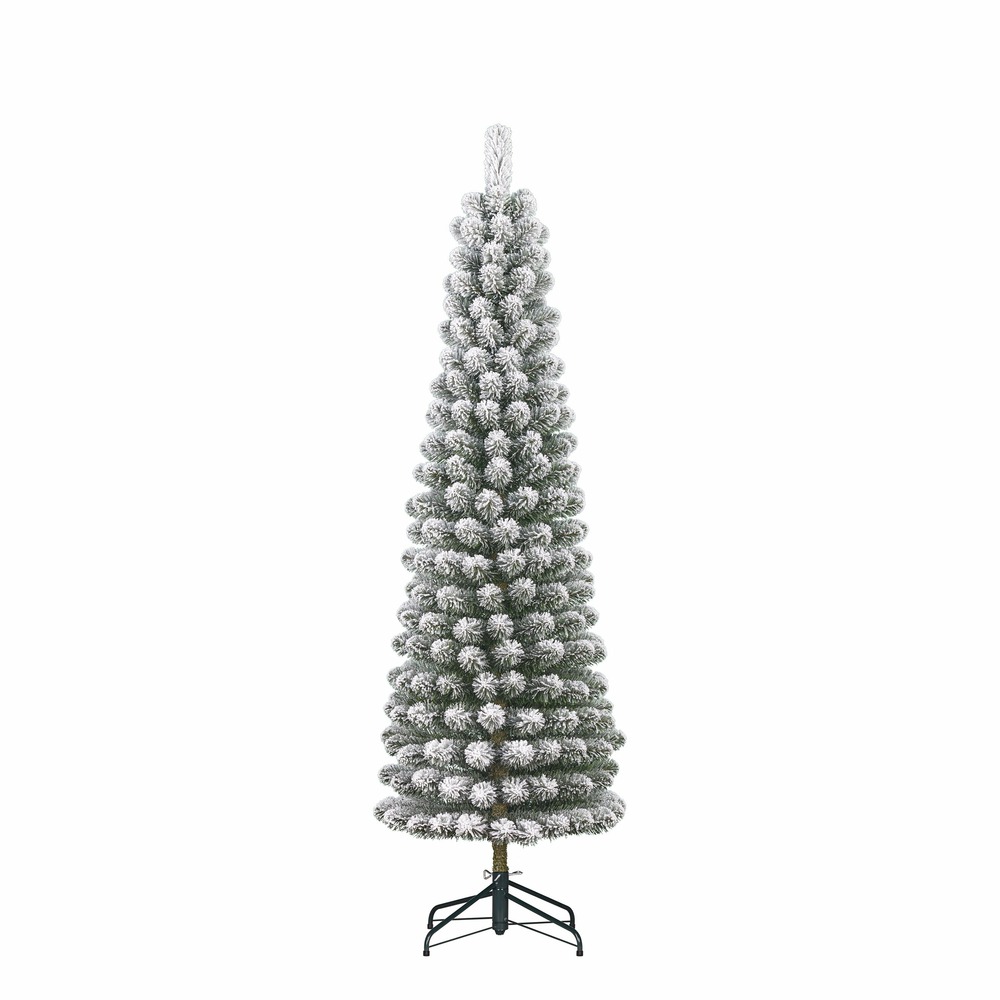 Black box trees sapin de noël artificiel avec neige - christmas tree h215 x ø56 cm - vert givré