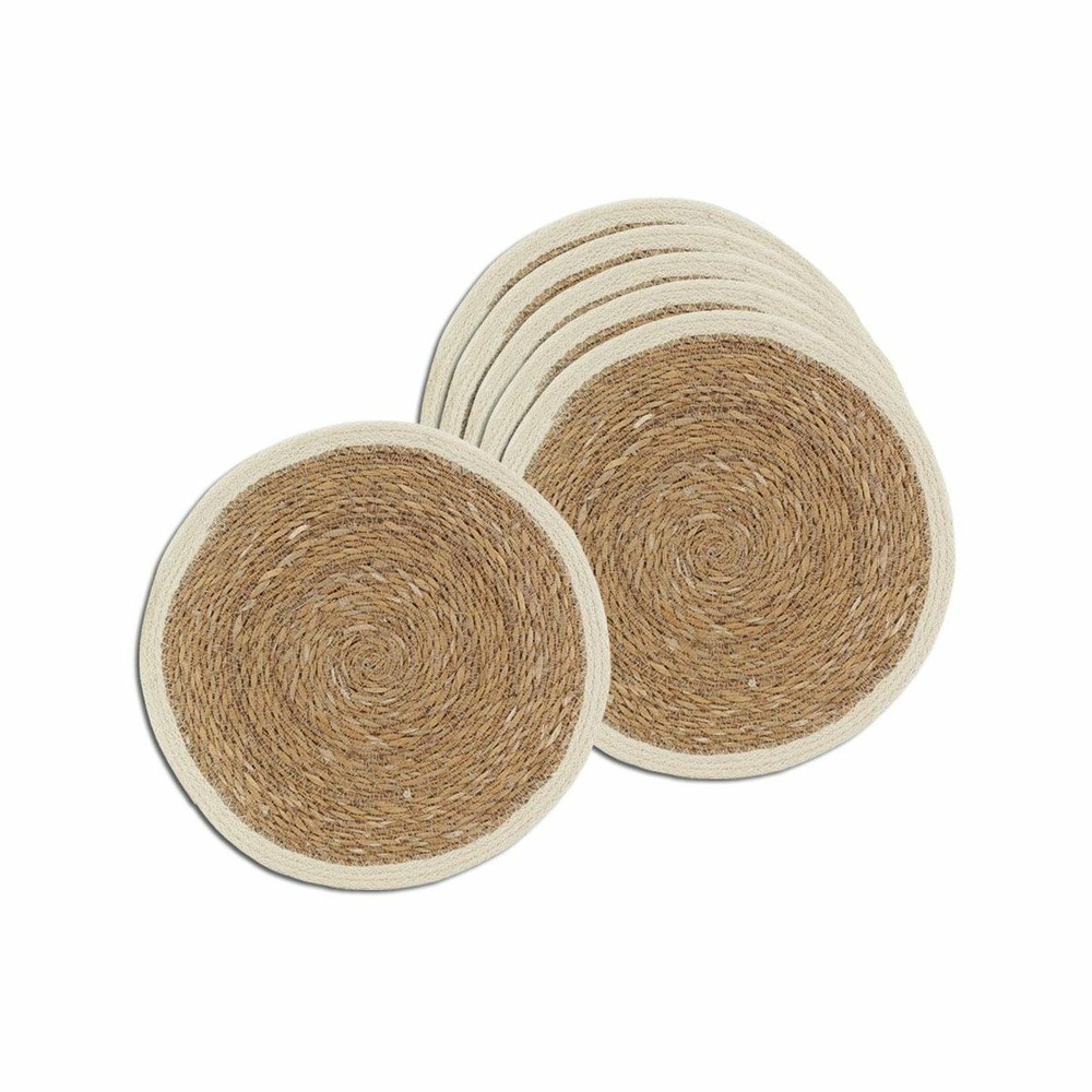 Sets de table ronds en jonc naturel et jute teinté (lot de 6)