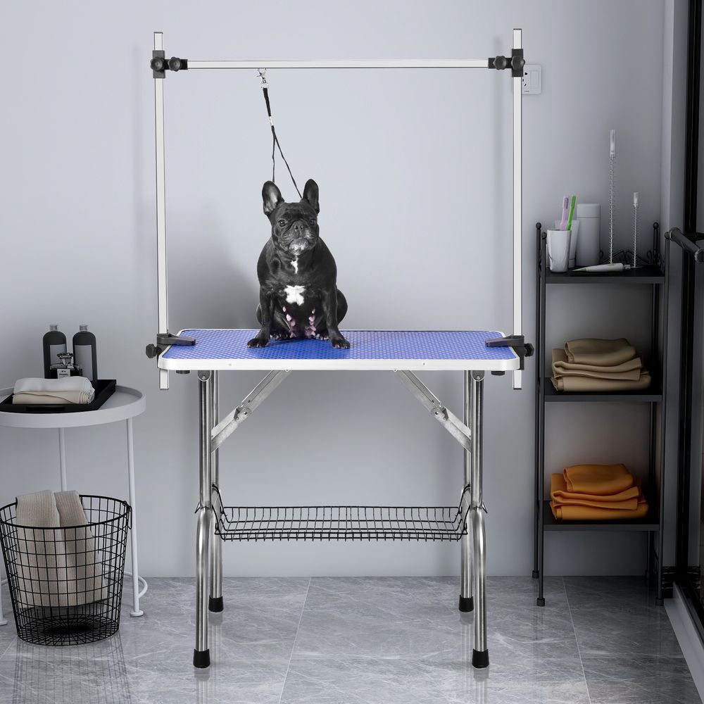 Table de toilettage pliable 90cm en acier inoxydable pour chien et chat bleu – comfortxl outdoor living