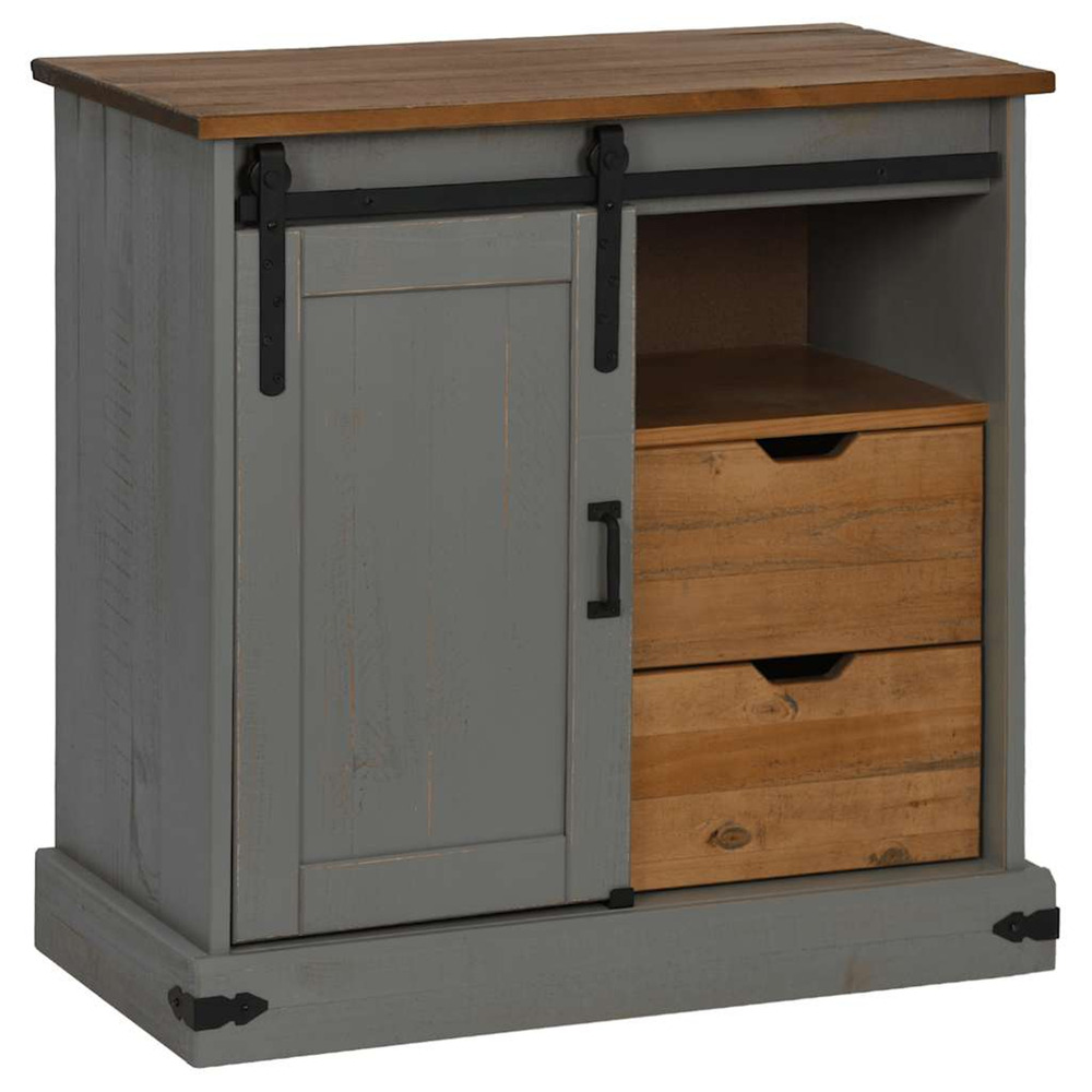 Buffet halden porte coulissante gris 80x40x80 cm bois massif