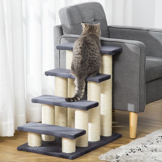 Escalier chien chat 4 marches sisal aide montée canapé lit griffoir gris 60x59cm - comfortxl pet living