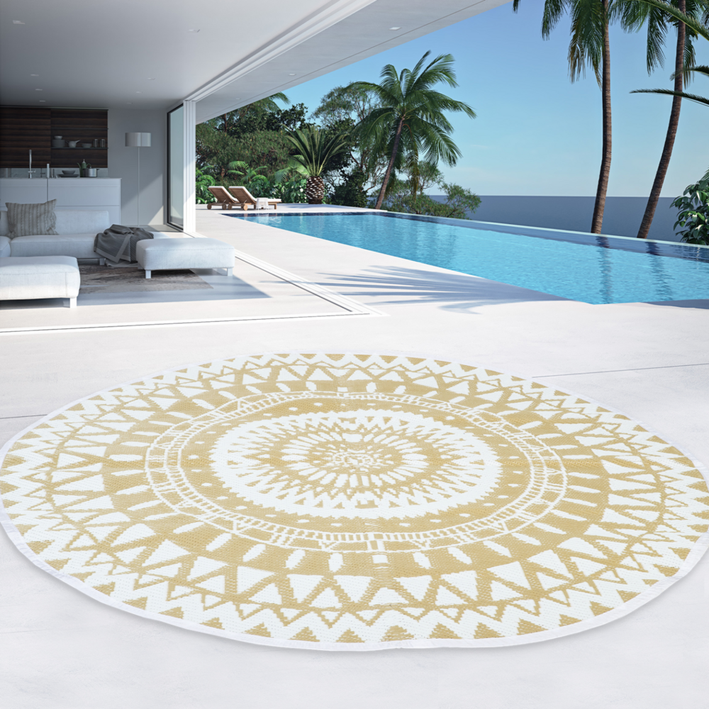 Tapis extérieur rond naturel et blanc d.150 cm