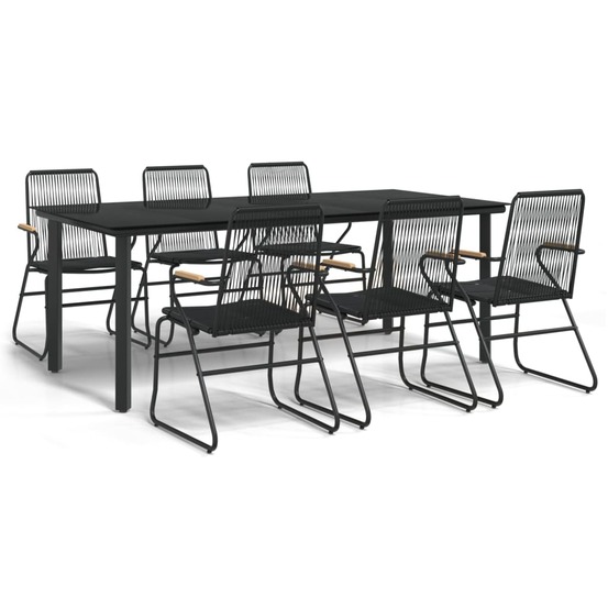Ensemble à manger de jardin 7 pcs noir rotin pvc