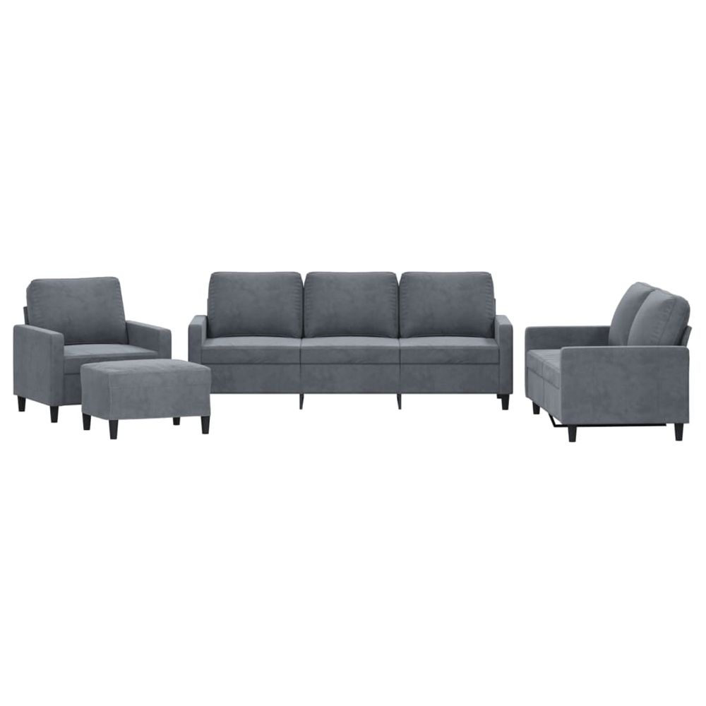Ensemble de canapés 4 pcs avec coussins gris foncé velours