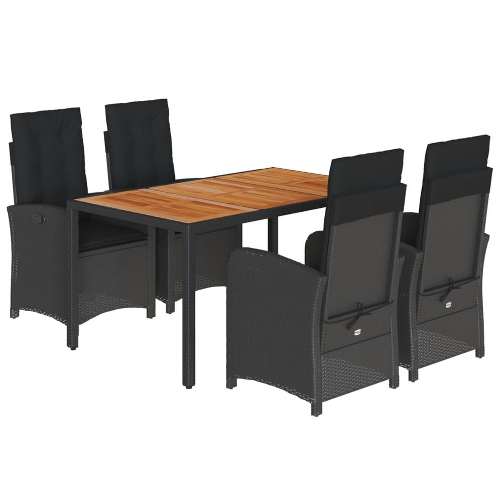 Ensemble à manger de jardin coussins 5pcs noir résine tressée