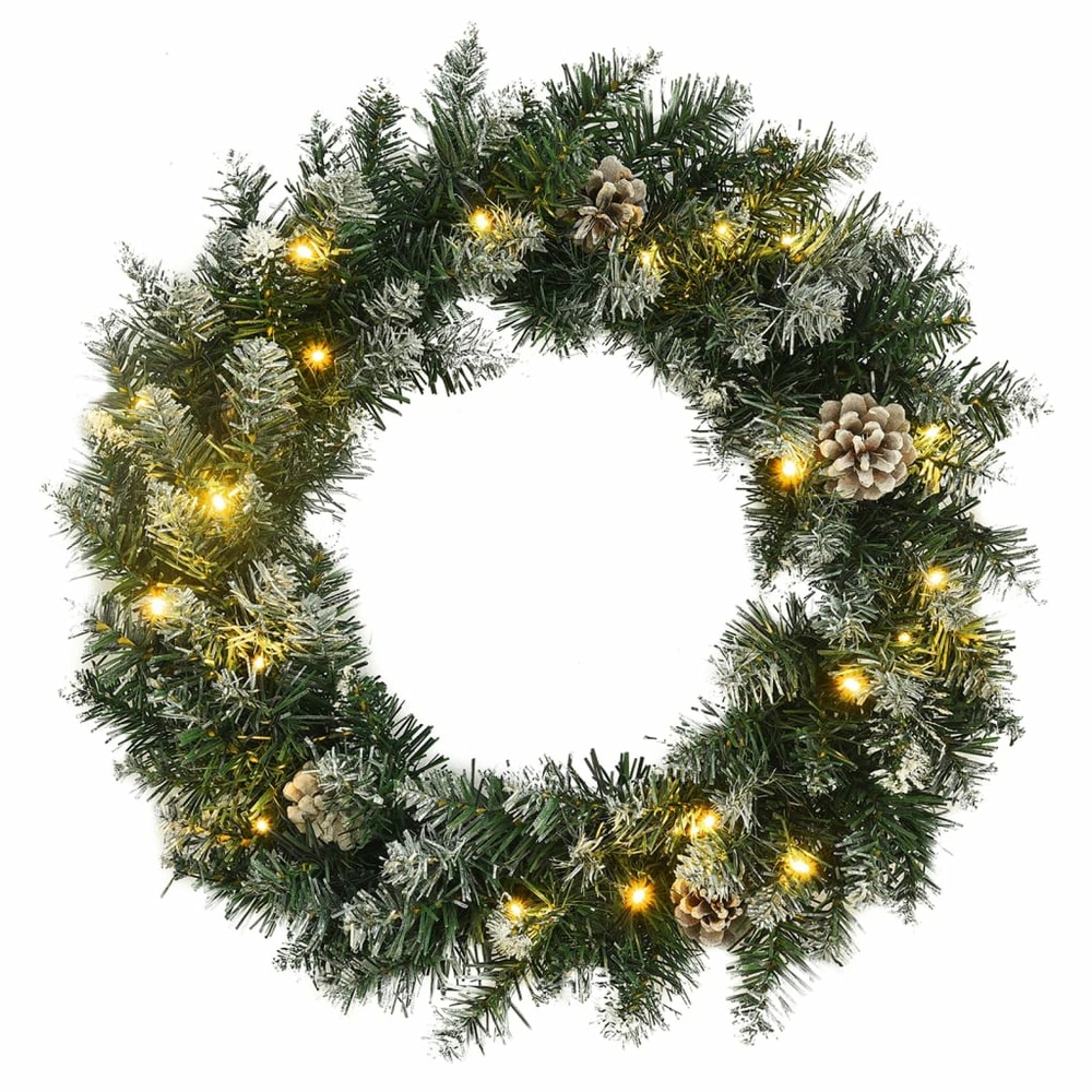 Couronne de noël avec lumières led vert 60 cm pvc