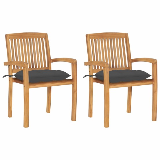Chaises de jardin lot de 2 et coussins anthracite bois de teck