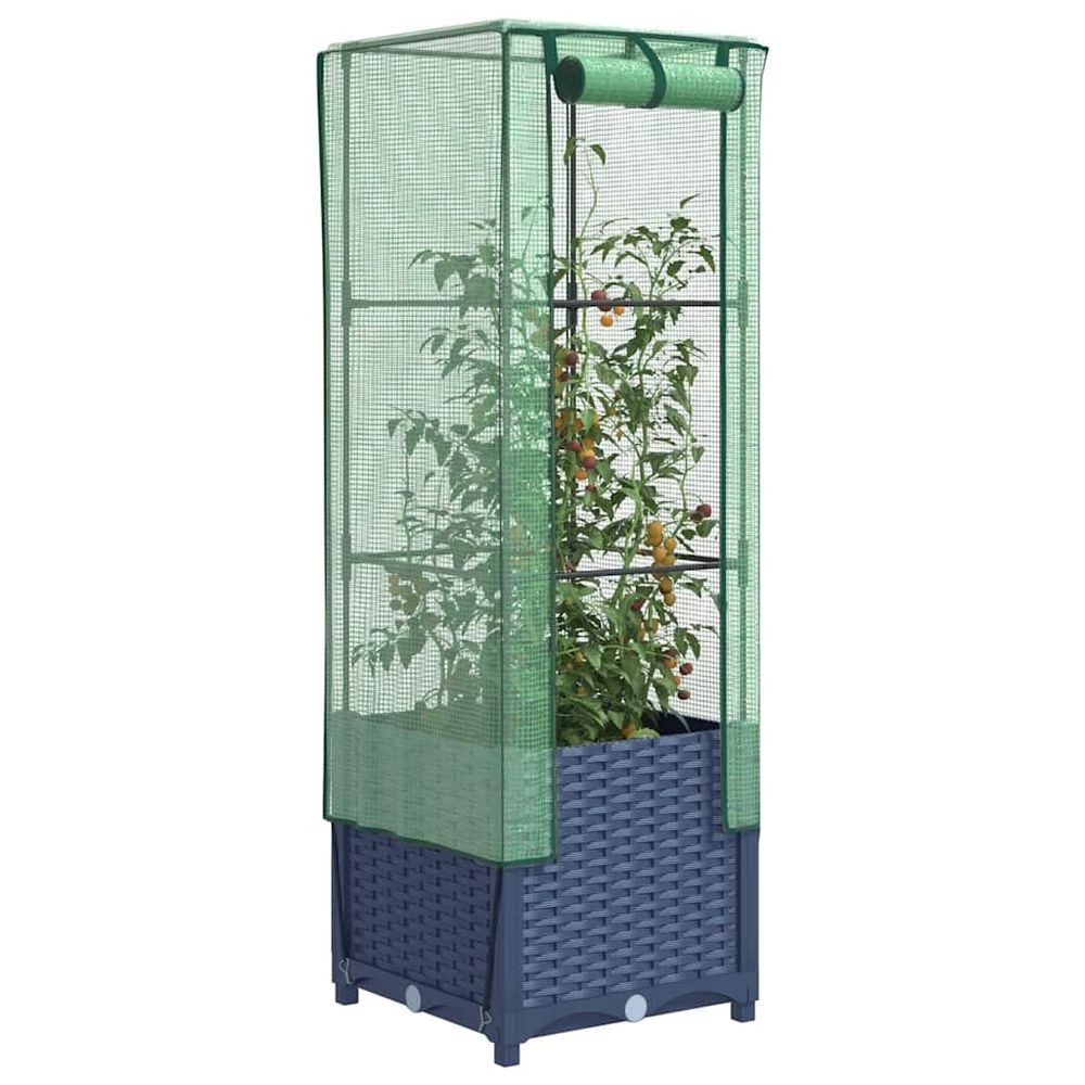 Jardinière surélevée avec serre de culture rotin bleu gris 40cm