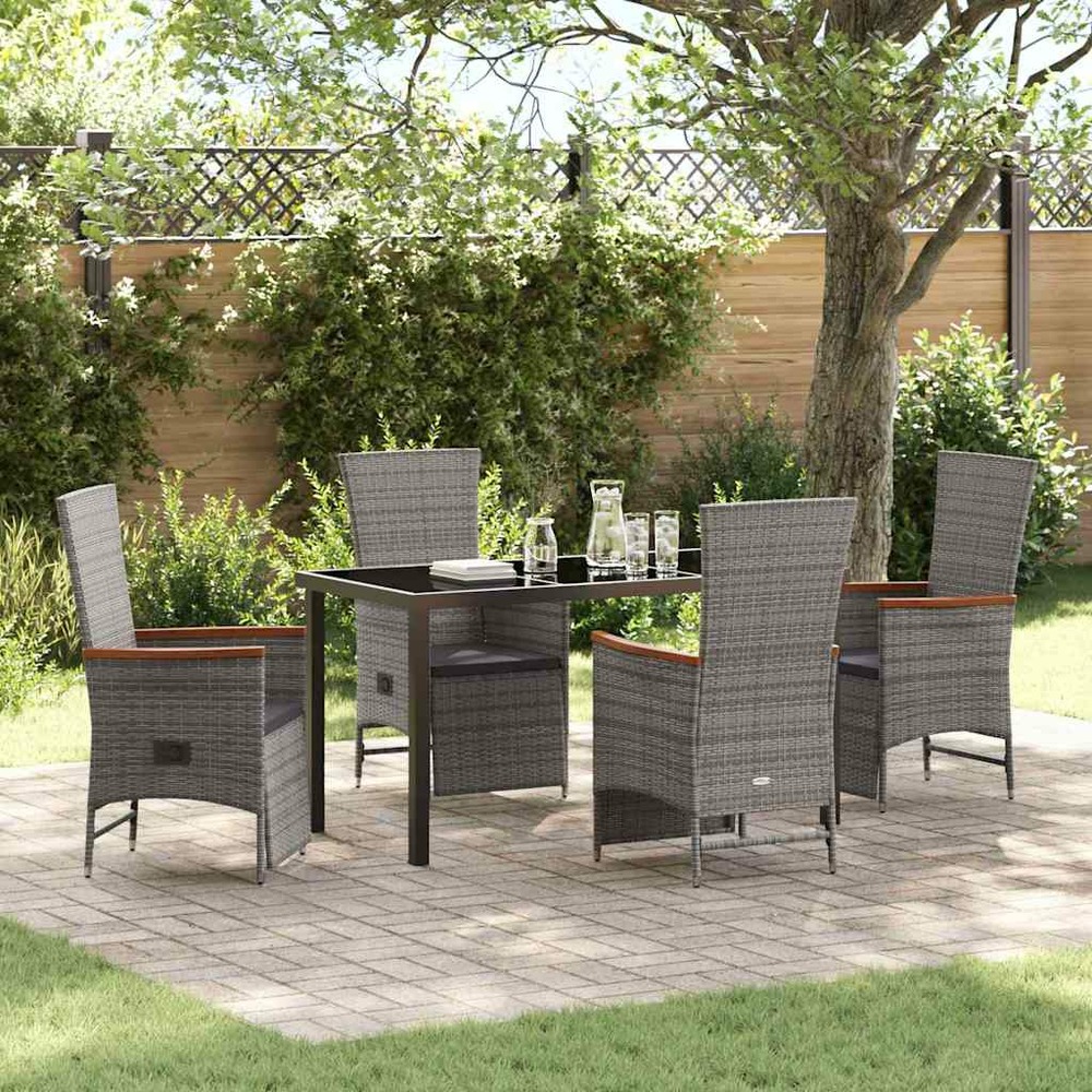 Ensemble de salle à manger pour jardin 5 pcs gris polyrotin
