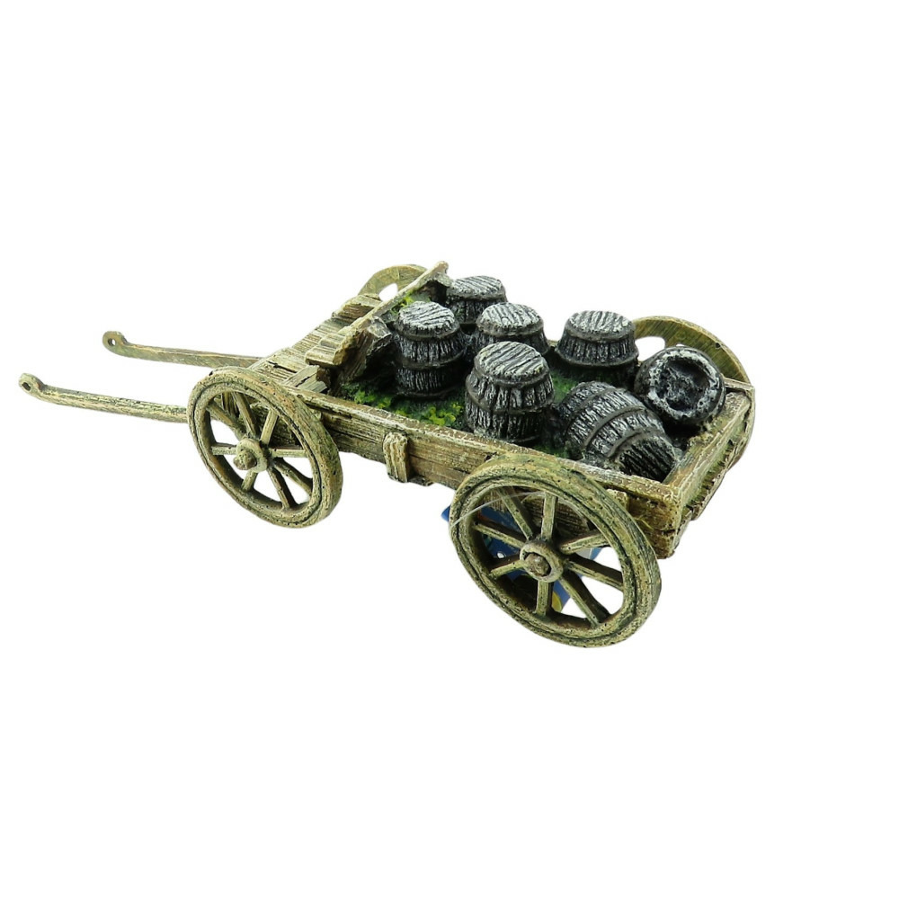 Décoration charrette et tonneaux, 27 cm, pour aquarium