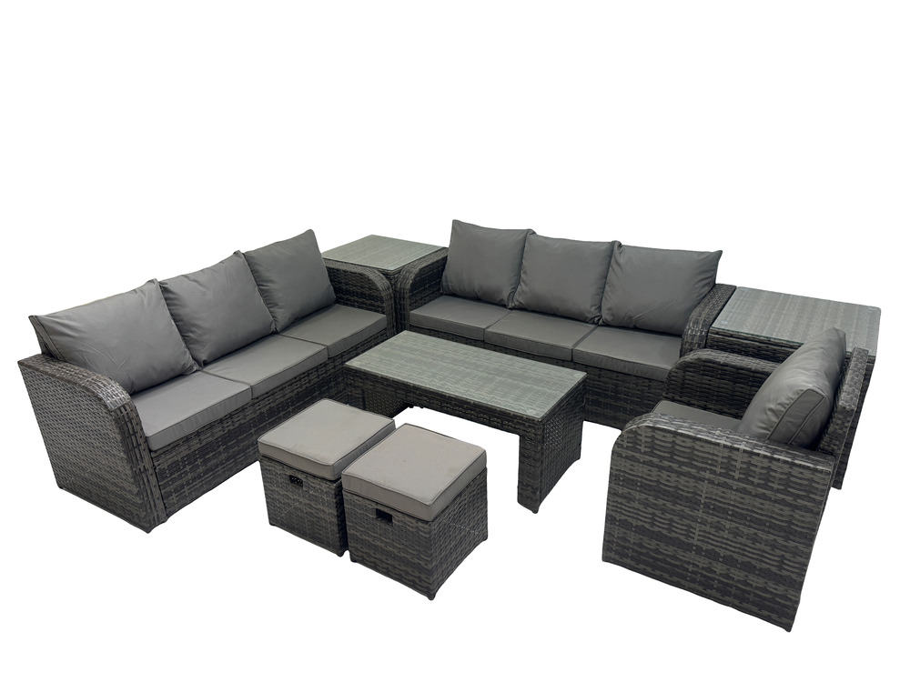 Ensemble de canapés en rotin 9 places salon de jardin avec table basse 2 petits tabourets canapé 3 places 2 tables d'appoint