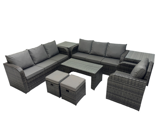 Ensemble de canapés en rotin 9 places salon de jardin avec table basse 2 petits tabourets canapé 3 places 2 tables d'appoint