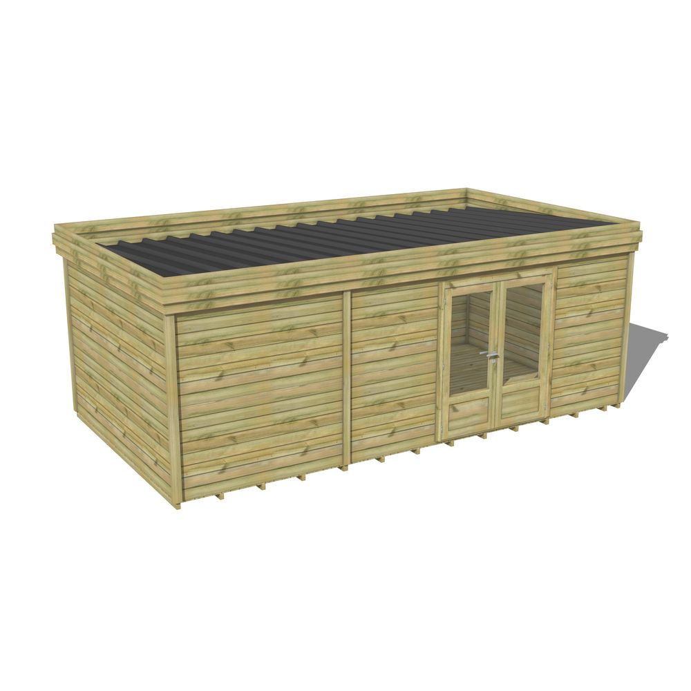 Abri de jardin bois pin traité autoclave 27mm - 6,395x3,44m / 22m2 - bac acier - plancher bois