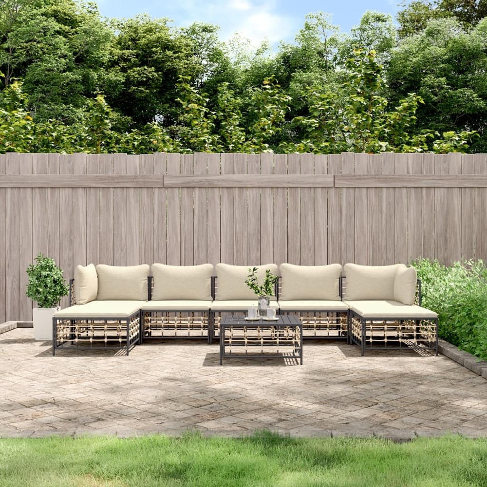 Salon de jardin 8 pcs avec coussins anthracite résine tressée