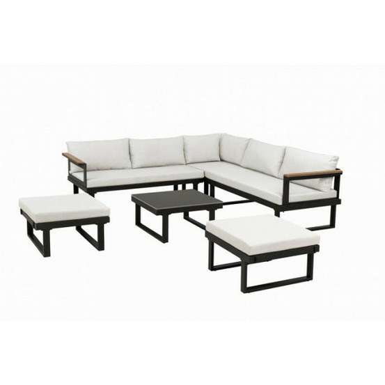 Salon de jardin d'angle 7 places - aluminium - almara - canapé d'angle + 2 tabourets + table - ecru