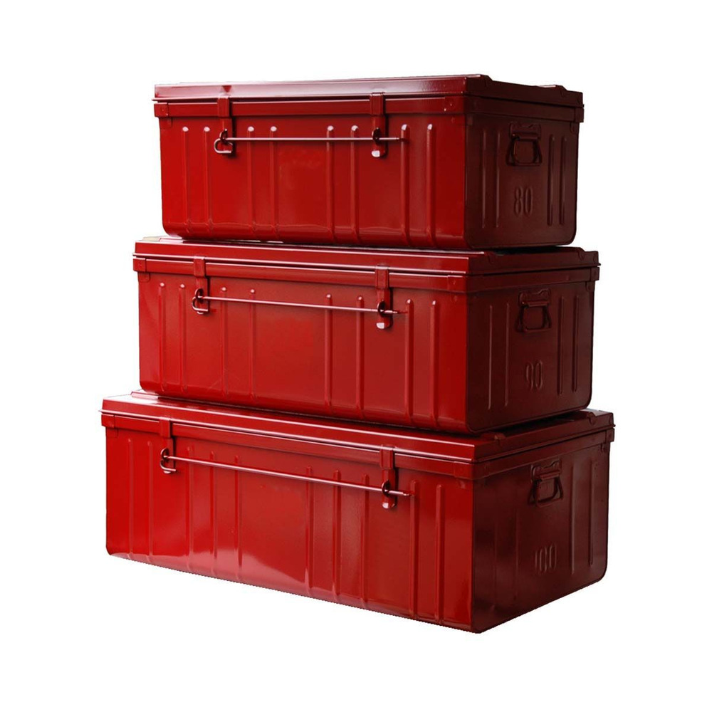 Set de 3 malles en acier habitat 80 - 90 et 100 cm rouge