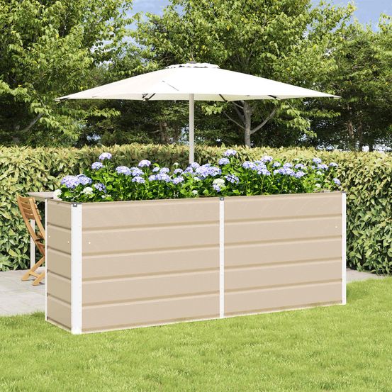 Grande jardinière haute acier galvanisé balcon terrasse design industriel 195x50x77 cm ivoire