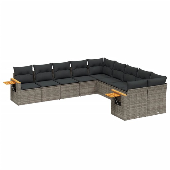 Salon de jardin avec coussins 10 pcs gris résine tressée