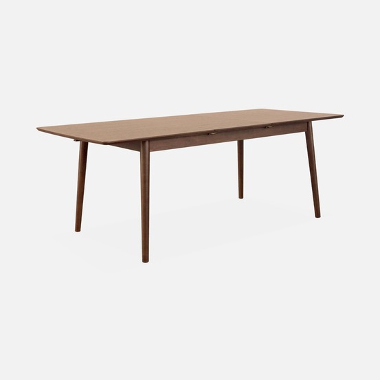 Table à manger extensible lina placage bois de chêne, pieds en bois d'hévéa, 6 à 8 places, 160 à 210cm