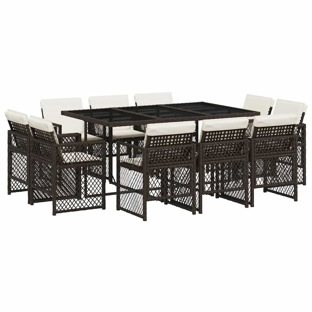 Ensemble à manger de jardin et coussins 11 pcs marron rotin