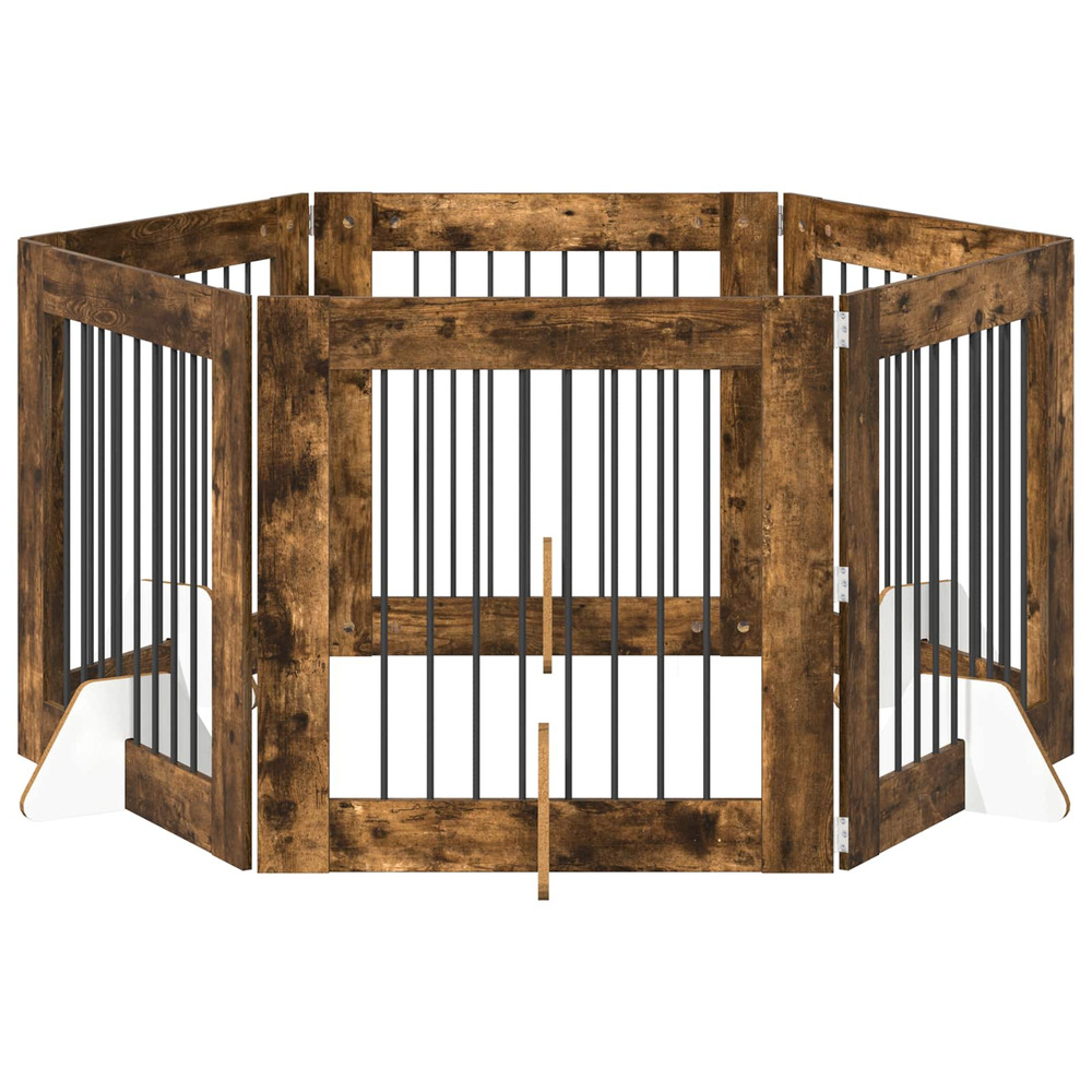 Portillon pour chien avec supports 6 pcs chêne fumé 80 x 80 cm