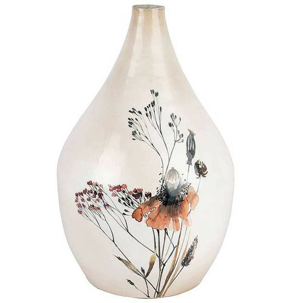 Vase floral blanc nacré fer 25x42cm