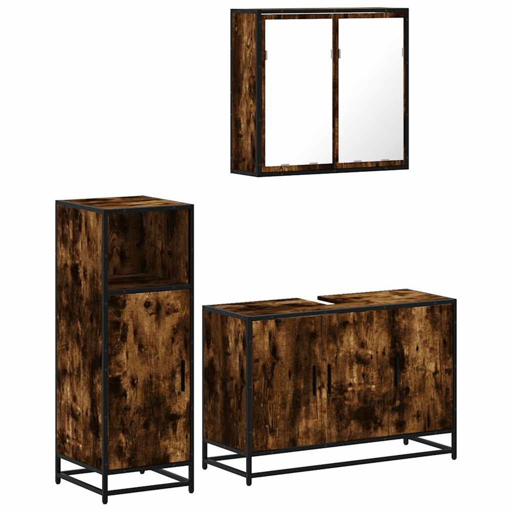 Ensemble de meubles de salle de bain 3 pcs chêne fumé